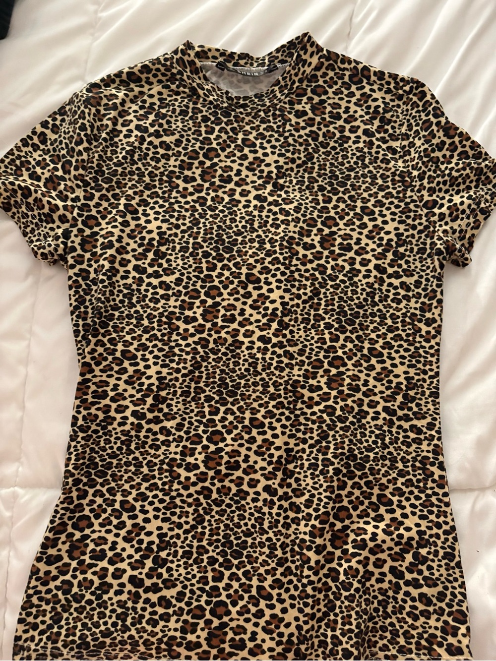 SHEIN Leopard Print Short Sleeve Tee in Brown and Cream